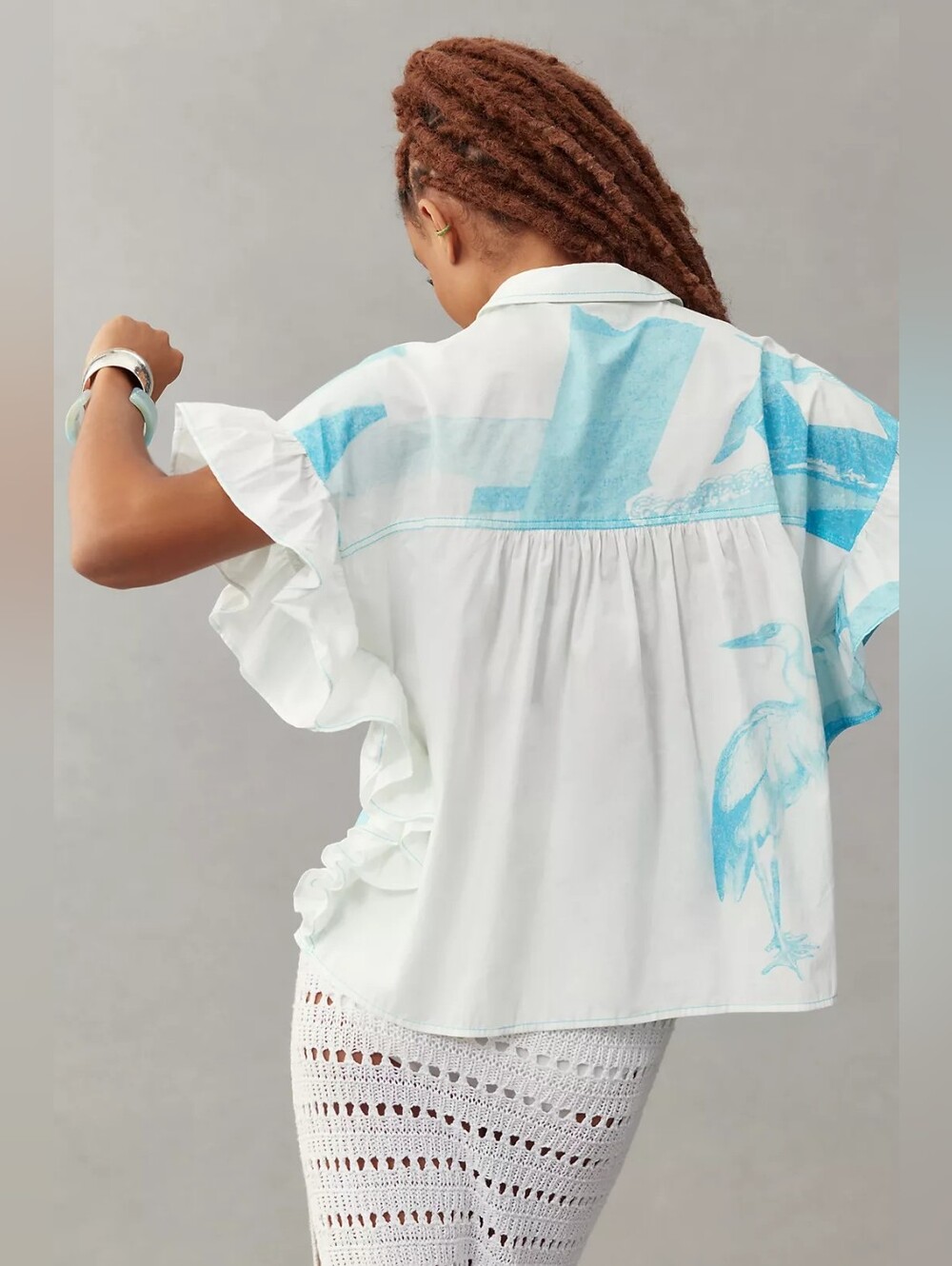 Pilcro Anne Guest Anthropologie Cyanotype Ruffled Button Down Blouse In L - Picture 4 of 10
